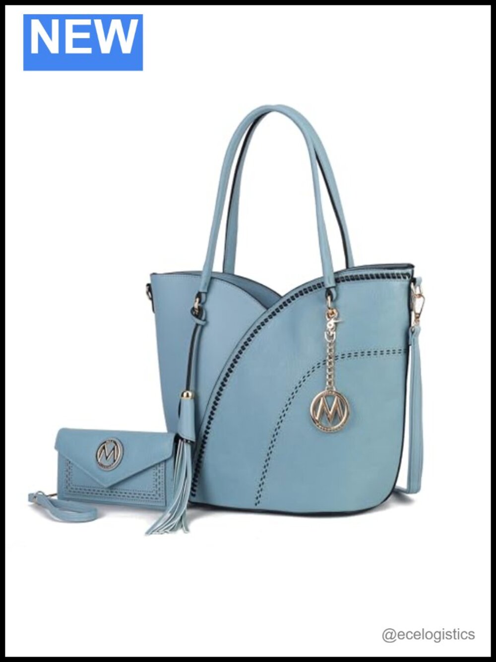 Women's Vegan Leather Tote Bag Set with Wristlet Wallet 2-Piece
